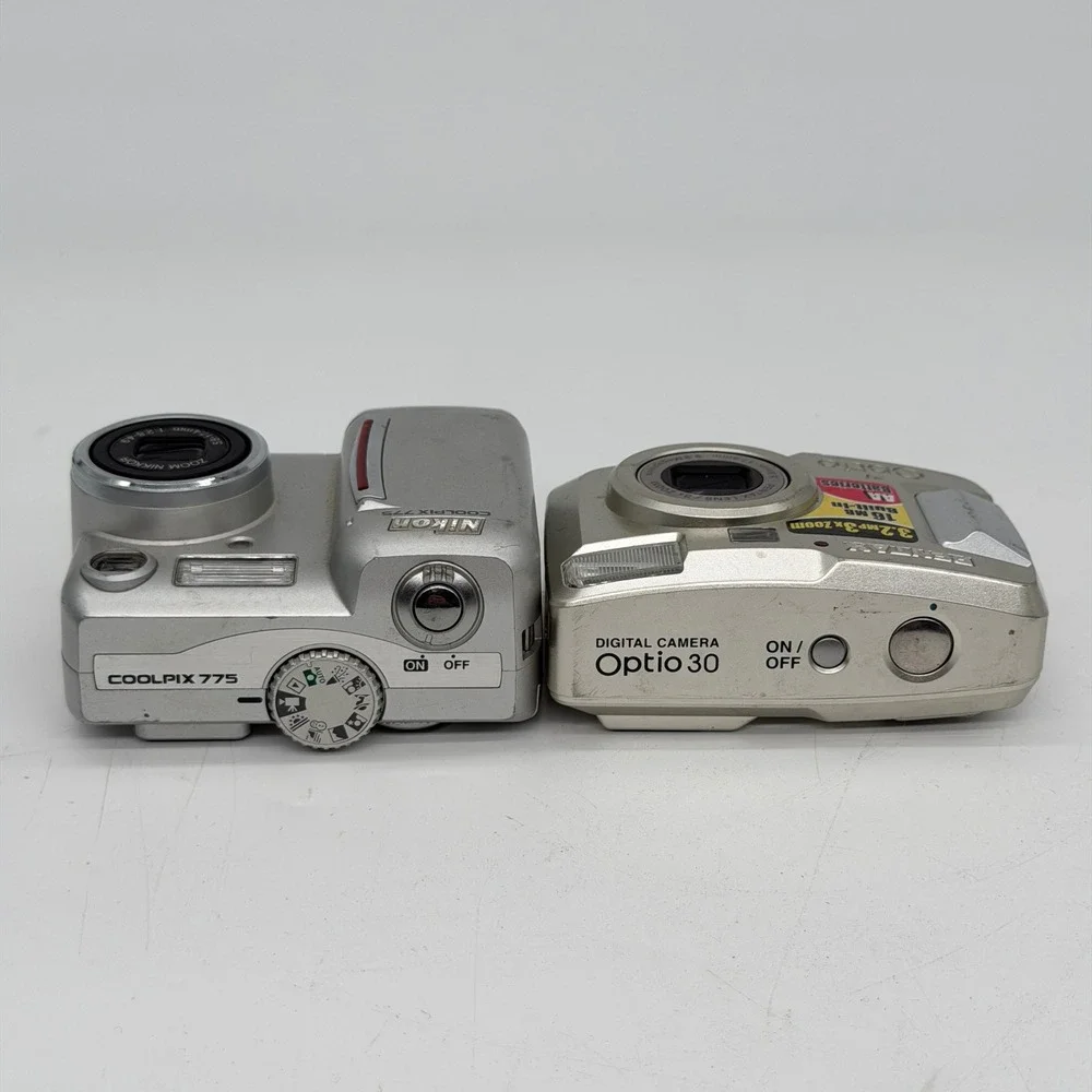 Nikon Coolpix 775 & Pentax Optio 30 Digital Camera Lot Silver Untested For Parts
